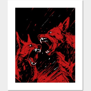 Angry Dogs Anime Japanese Red and Black Posters and Art